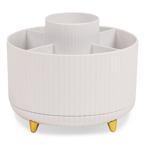 Five-compartment Rotating Plastic Pen Holder, 5.74" Dia X 4.75" H, White