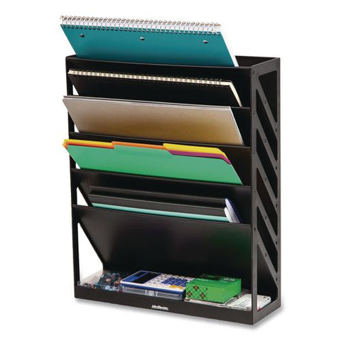 5-compartment Plastic Mountable Wall File, 5 Sections, Letter Size, 13 X 4.25 X 16, Black