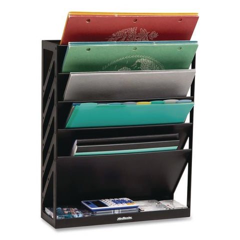 5-compartment Plastic Mountable Wall File, 5 Sections, Letter Size, 13 X 4.25 X 16, Black