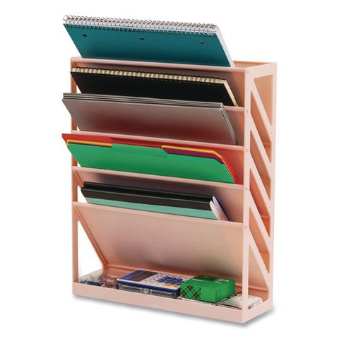 5-compartment Plastic Mountable Wall File, 5 Sections, Letter Size, 13 X 4.25 X 16, Pink