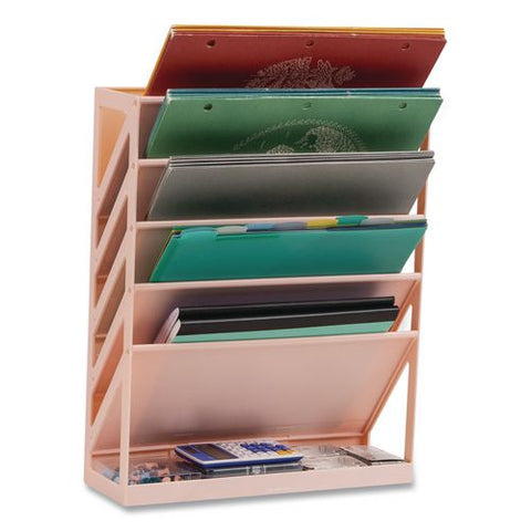 5-compartment Plastic Mountable Wall File, 5 Sections, Letter Size, 13 X 4.25 X 16, Pink