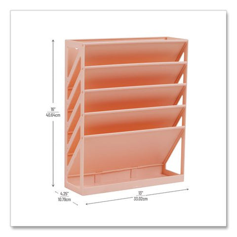 5-compartment Plastic Mountable Wall File, 5 Sections, Letter Size, 13 X 4.25 X 16, Pink