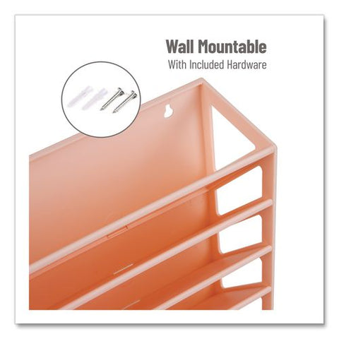 5-compartment Plastic Mountable Wall File, 5 Sections, Letter Size, 13 X 4.25 X 16, Pink
