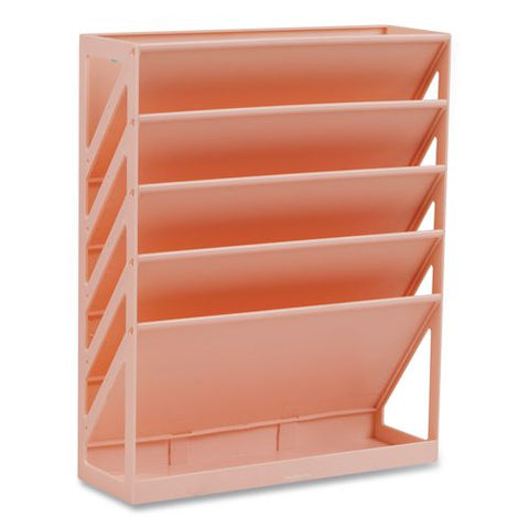 5-compartment Plastic Mountable Wall File, 5 Sections, Letter Size, 13 X 4.25 X 16, Pink