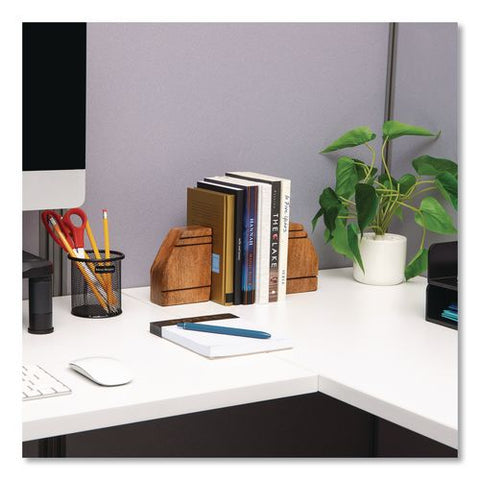 Wood Rustic Bookends, Nonskid Base, 1.5 X 4 X 4.75, Brown