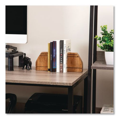 Wood Rustic Bookends, Nonskid Base, 1.5 X 4 X 4.75, Brown