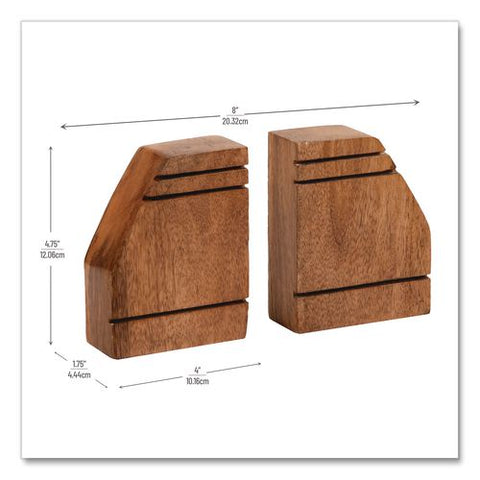 Wood Rustic Bookends, Nonskid Base, 1.5 X 4 X 4.75, Brown