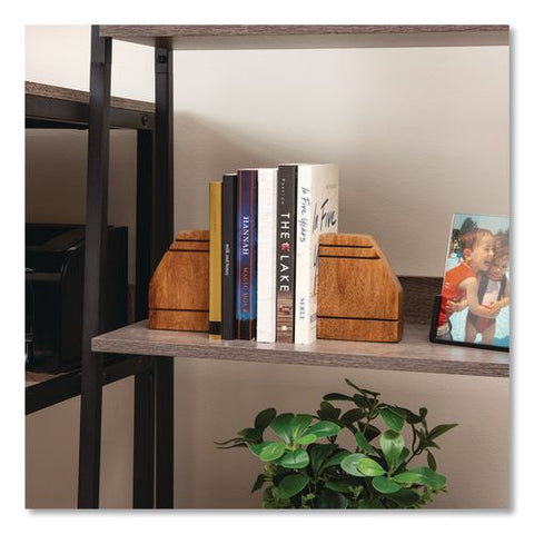 Wood Rustic Bookends, Nonskid Base, 1.5 X 4 X 4.75, Brown