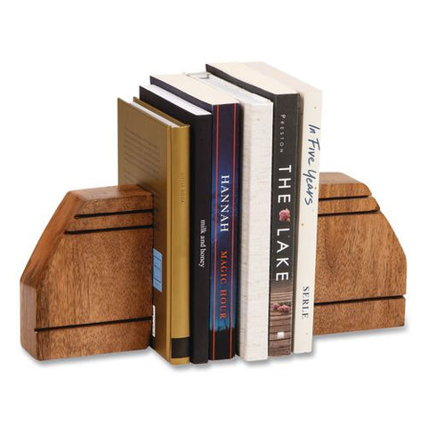 Wood Rustic Bookends, Nonskid Base, 1.5 X 4 X 4.75, Brown