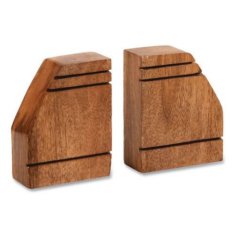 Wood Rustic Bookends, Nonskid Base, 1.5 X 4 X 4.75, Brown