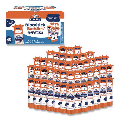Bloostick Buddies Washable Removable Glue Sticks, 0.21 Oz, Dries Clear, 48/box