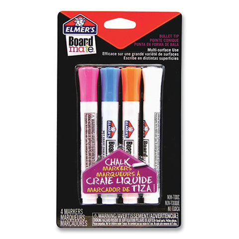 Boardmate Wet Erase Chalk Markers, Broad Bullet Tip, Assorted Colors, 4/pack