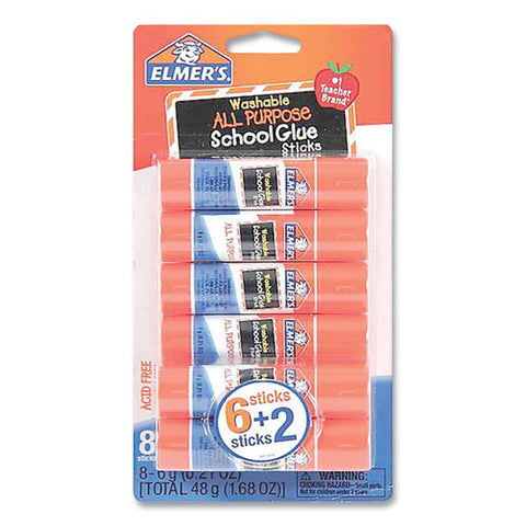 Washable School Glue Sticks, 0.21 Oz, Applies And Dries Clear, 8/pack