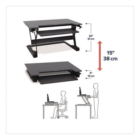 Workfit-tl Adjustable Standing Desk Converter, 37.5" X 27" X 5" To 20", Dark Gray/black