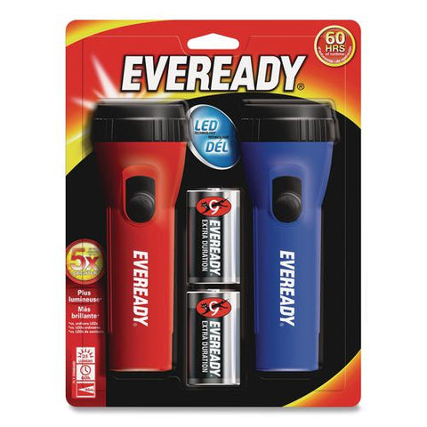 Led Economy Flashlight, Red/blue, 2/pack