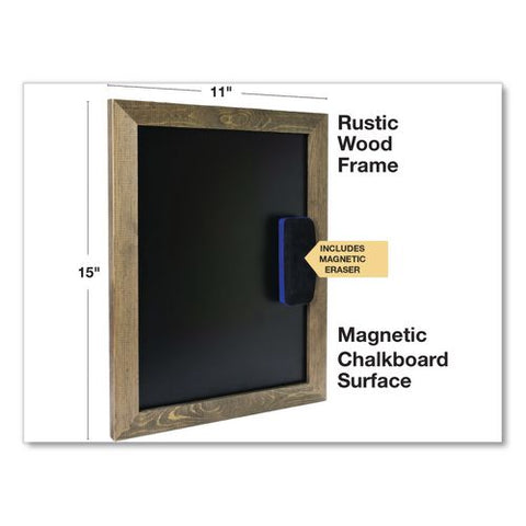 Magnetic Tabletop Chalkboard, Black Surface, Brown Wood Frame, 11 X 15