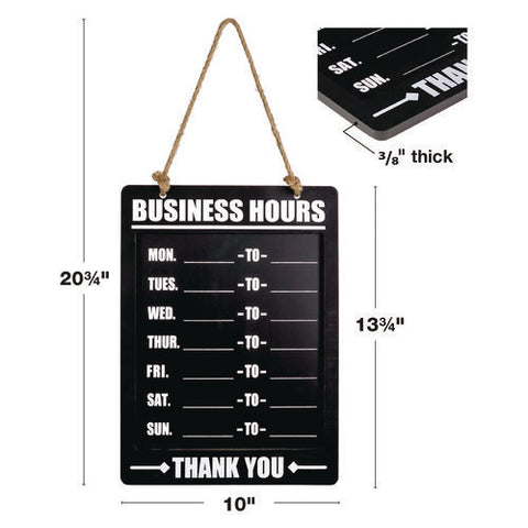 Business Hours Indoor/outdoor Hanging Chalkboard, 10 X 0.38 X 20.75, Black/white