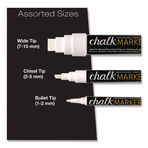 Liquid Chalk Markers, Assorted Tip Sizes And Types, White, 3/pack