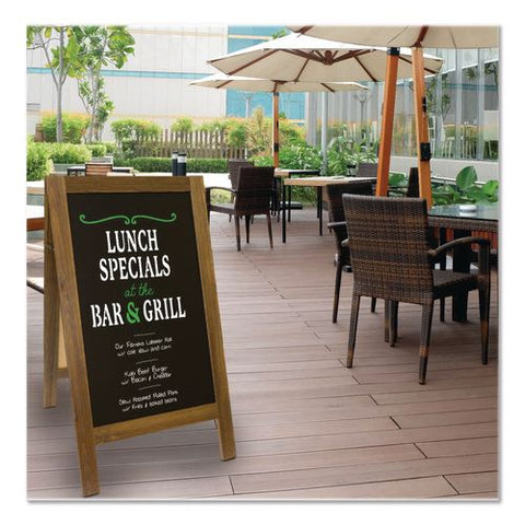 Indoor/outdoor A-frame Sidewalk Sign, Black 18 X 29 Surface, Brown Frame, 22 X 25 X 40