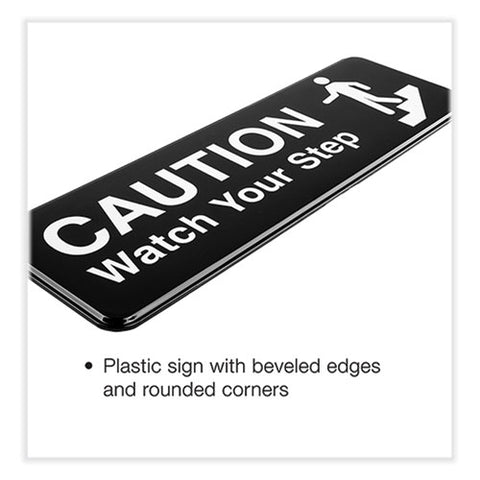 Caution Watch Your Step Indoor/outdoor Wall Sign, 9" X 3", Black Face, White Graphics, 3/pack