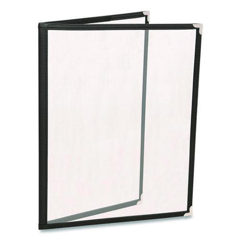 Menu Holder For 8.5 X 11 Menus, Portrait Orientation, 4-view, 9.6 X 12 Holder, Clear/black/silver, 10/pack
