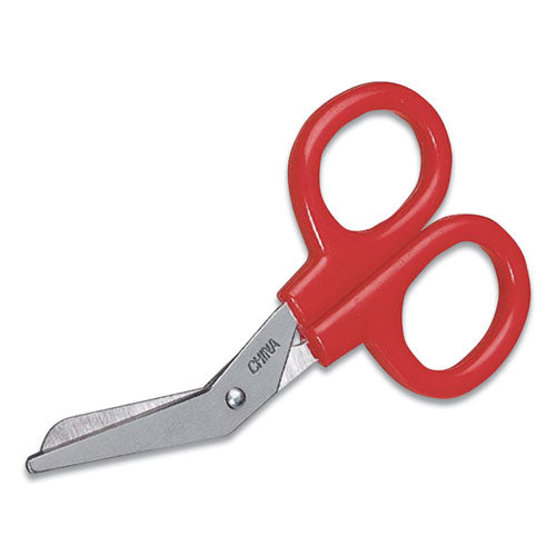 Angled First Aid Kit Scissors, 4" Long, 1.5" Cut Length, Crane-style Red Handle