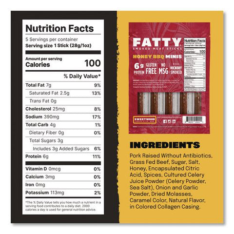 Minis Honey Bbq Smoked Beef Meat Sticks, 1 Oz Stick, 5/pack