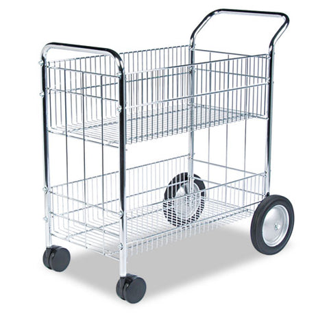 Wire Mail Cart, Metal, 2 Bins, 21.5" X 37.5" X 39.5", Chrome