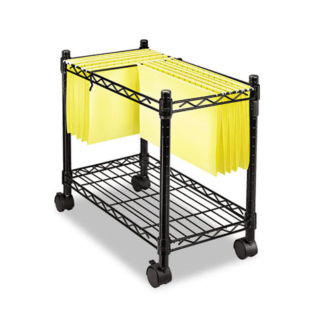 High-capacity Rolling File Cart, Metal, 1 Shelf, 2 Bins, 24" X 14" X 20.5", Black