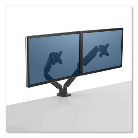 Platinum Series Dual Monitor Arm For 27" Monitors, 360 Deg Rotation, +85 Deg/-20 Deg Tilt, 360 Deg Pan, Black, Supports 20 Lb