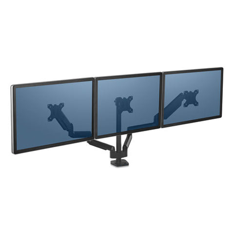 Platinum Series Triple Monitor Arm For 27" Monitors, 360 Deg Rotation, +85/-20 Deg Tilt, 360 Deg Pan, Black, Supports 20 Lb