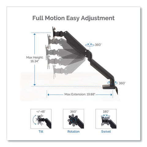 Platinum Series Single Monitor Arm, For 30" Monitors, 360 Deg Rotation, 180 Deg Tilt, 360 Deg Pan, Black, Supports 20 Lb