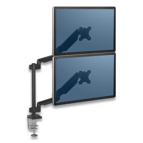 Platinum Series Dual Stacking Arm For 27" Monitors, 360 Deg Rotation, 180 Deg Tilt, 360 Deg Pan, Black, Supports 22 Lb