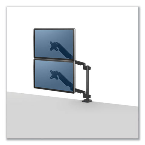 Platinum Series Dual Stacking Arm For 27" Monitors, 360 Deg Rotation, 180 Deg Tilt, 360 Deg Pan, Black, Supports 22 Lb