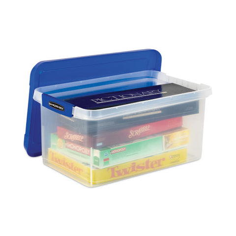 Latch Lid Storage Bin, 22.38" X 14.19" X 10.63", Clear/blue