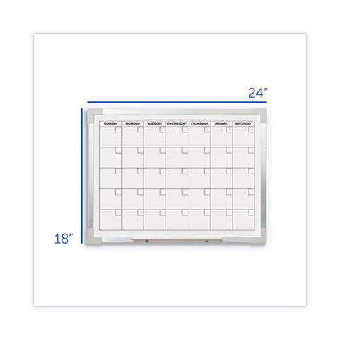 Framed Calendar Dry Erase Board, Monthly Planning/scheduling, 24" X 18", White Surface, Satin Aluminum Frame