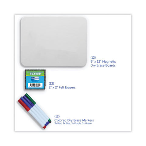 Magnetic Dry Erase Board Set, 12" X 9", White Surface, 12/pack