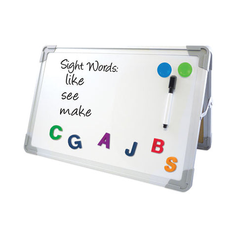 Dual-sided Desktop Dry Erase Board, 18" X 12", White Surface, Satin Aluminum Frame