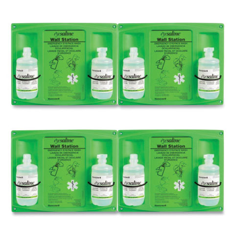 Double Bottle Sterile Saline Eye Wash Wall Station, 16 Oz Bottles, 2 Bottles/station, 4 Stations/carton