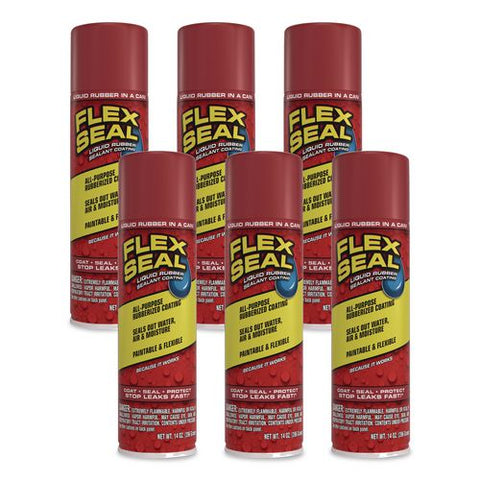 Flex Seal Liquid Rubber Sealant Coating Aerosol, 14 Oz Aerosol Can, Dries Red, 6/carton
