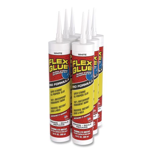 Flex Glue Super Strong Waterproof Glue, 10 Oz, Dries White, 6/carton