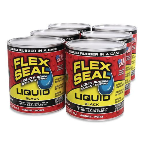 Flex Seal Liquid Rubber Sealant Coating Liquid, 16 Oz Can, Dries Black, 6/carton