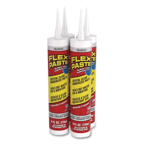 Flex Paste Super Thick Rubberized Paste, 9 Oz Cartridge, Dries Clear, 4/carton