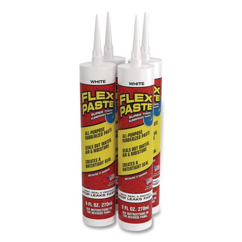 Flex Paste Super Thick Rubberized Paste, 9 Oz Cartridge, Dries White, 4/carton
