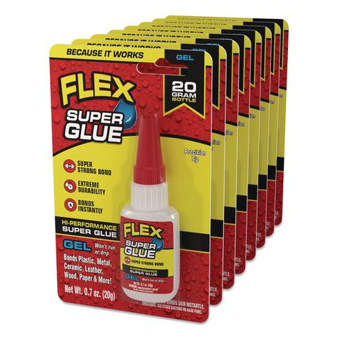 Flex Super Glue, Precision Tip, Gel, 0.7 Oz, Dries Clear, 8/carton