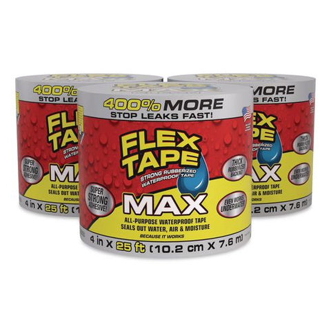Max Strong Rubberized Waterproof Tape, 4" Core, 39 Mils Thick, 4" X 25 Ft, Clear, 3/carton