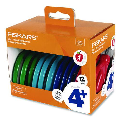 Kids Scissors Classpack, 5" Long, Straight Assorted Handle Colors, 12/pack