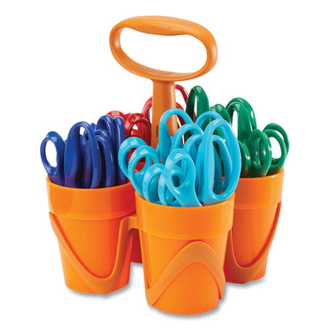 Classpack Scissors Caddy, Rounded Tip, 5" Long, 1.6" Cut Length, Straight Assorted Color Handles, 24/set