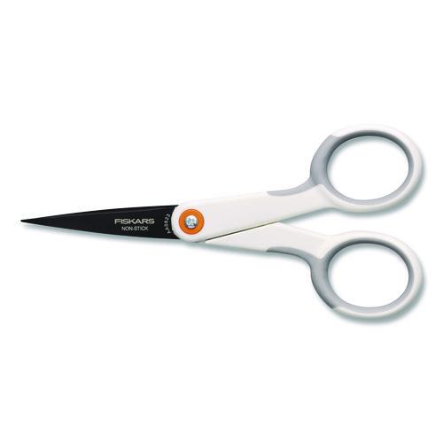 Softgrip Nonstick Scissors, 5" Long, Straight White/gray Handle