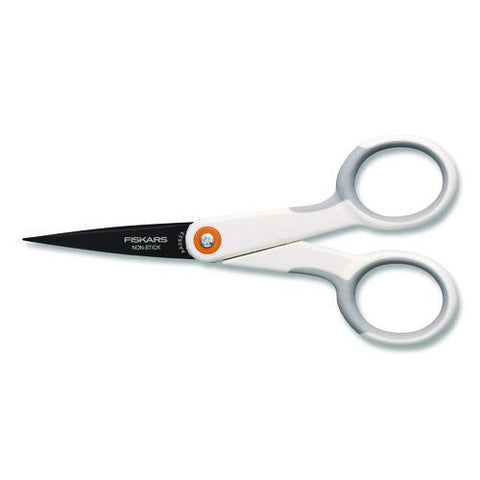 Softgrip Nonstick Scissors, 5" Long, Straight White/gray Handle